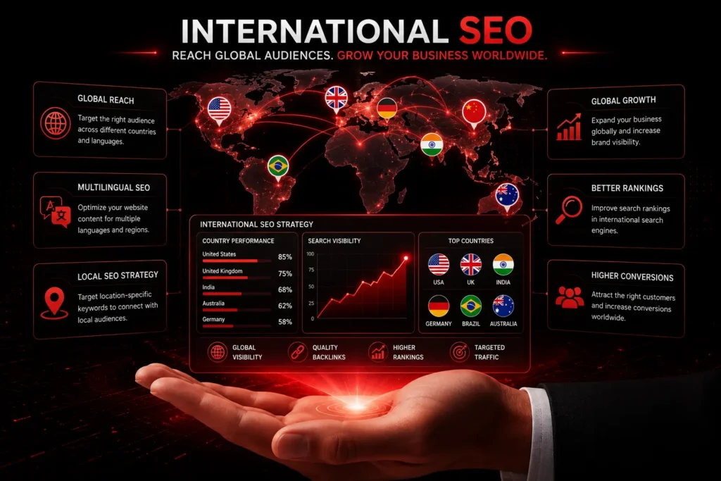 International SEO services for global markets, multilingual SEO, local SEO, higher rankings, and worldwide business growth