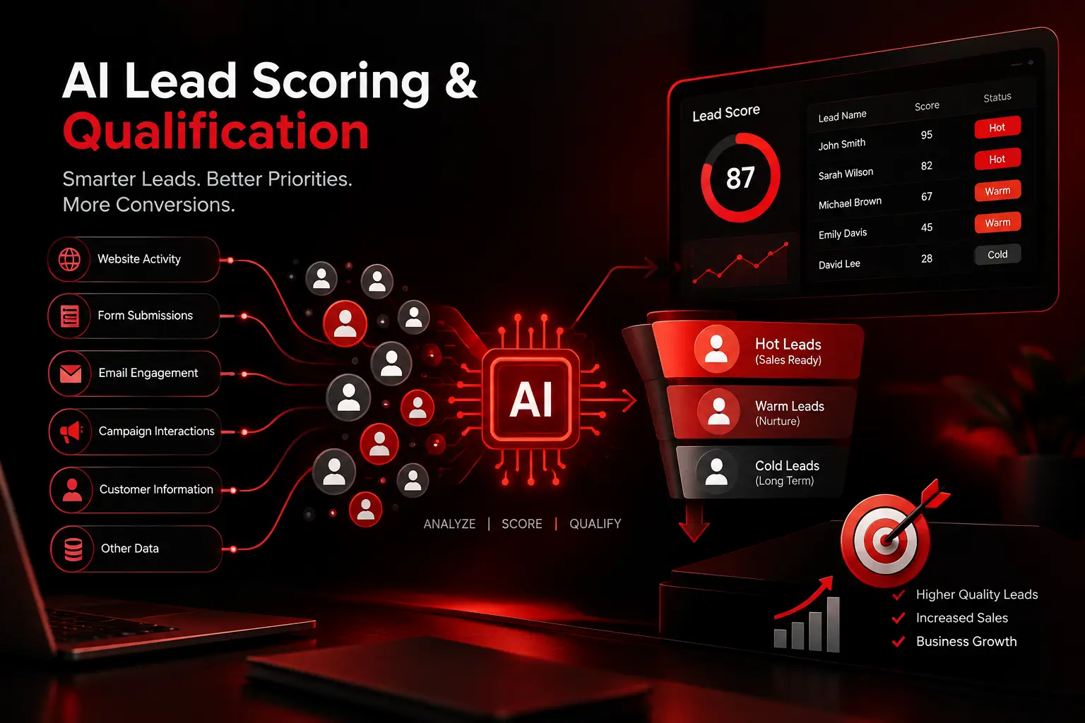 AI Lead Scoring and Qualification Services in Delhi for lead prioritization, automated qualification, CRM integration, and sales management.